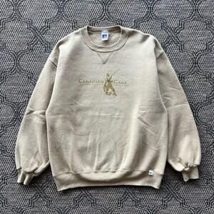 Vintage Russell Athletic Sweatshirt Mens Large Tan Canadian Cane Fly Fishing